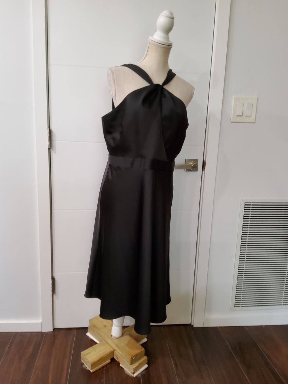 J.Crew Satin Black Halter Midi Dress Size 14